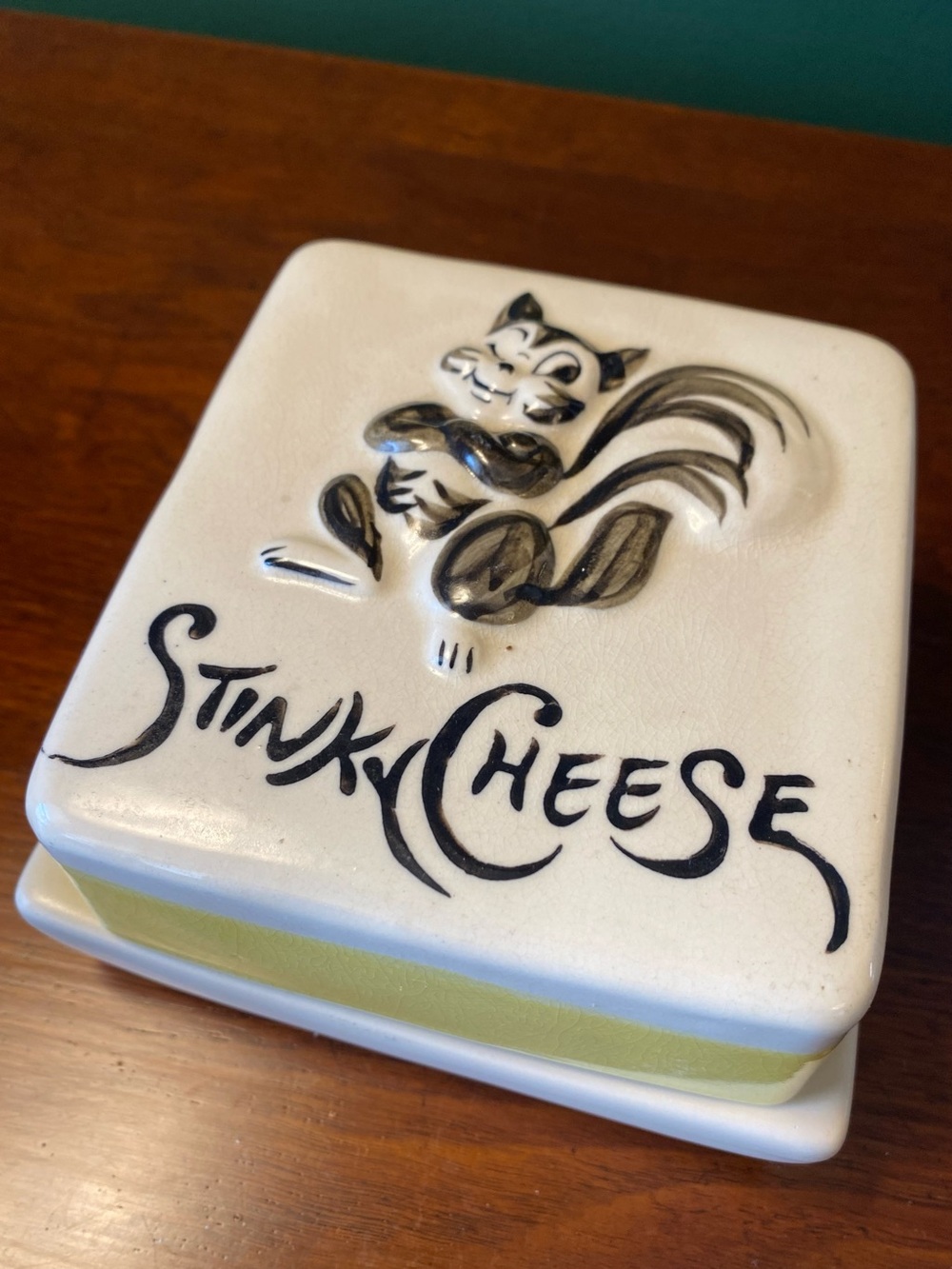 Vintage Japan Rare Stinky Cheese covered plate MCM kitsch cute skunk decor